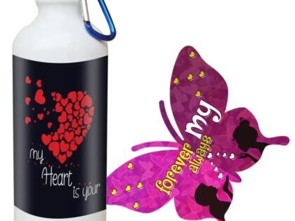 Valentine Gift Combo Printed Shipper Bottle With Butterfly Shaped Greeting Card