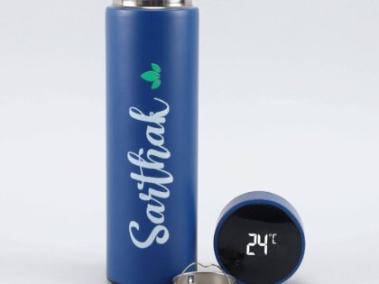 Personalised blue led temperature bottle stainless steel